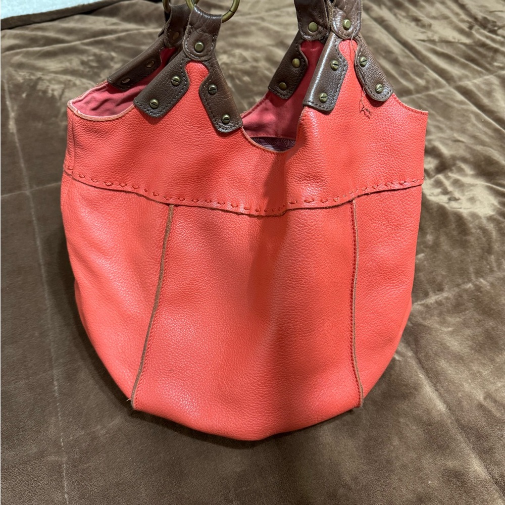Dark Coral Hobo Bag with Leather Handles - Picture 1 of 11